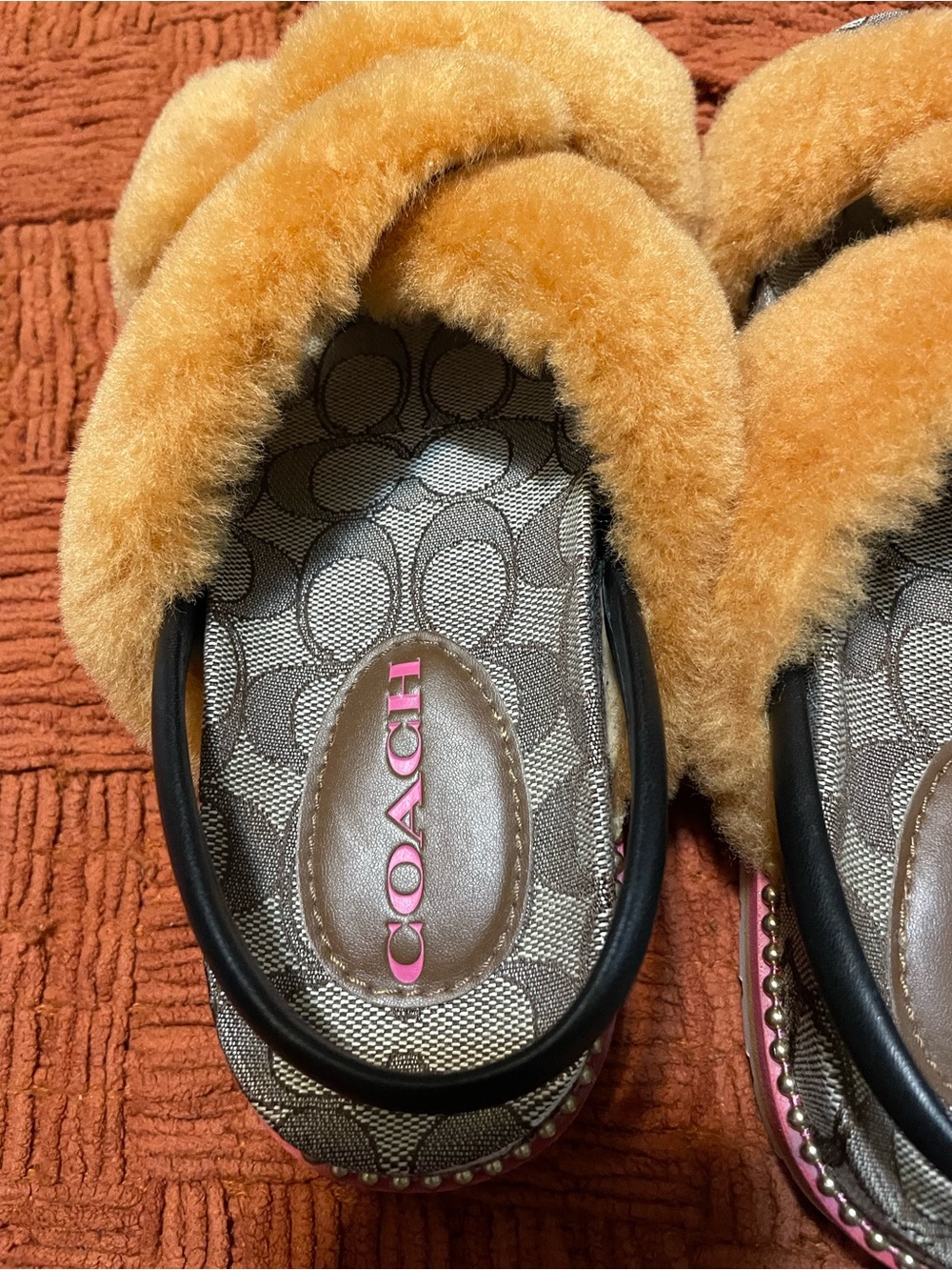Coach Tally Orange Shearling Cross-Band Slingbacks with Signature Canvas - Picture 6 of 13